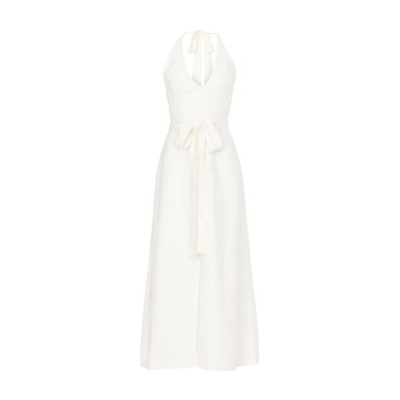 Saunders Collective White Halter Linen Blend Sleeveless Midi Dress Size 4 - Picture 5 of 13